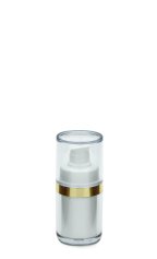 15 ml Airless Spender - Lusso - weiß, Kopf weiß/gold, Kappe klar