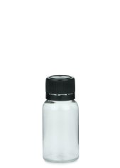 15 ml PET-Mini-Flasche transparent, Ø 25,5 mm, Verschluss schwarz