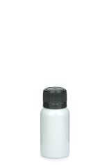 15 ml PET-Mini-Flasche weiß, Ø 25,5 mm, Verschluss schwarz