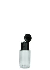 20 ml PET-Flasche transparent, Ø 26,5 mm, Klappverschluss schwarz