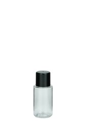 20 ml PET-Flasche transparent, Ø 26,5 mm, Schraubverschluss (Mini-Gewinde) schwarz