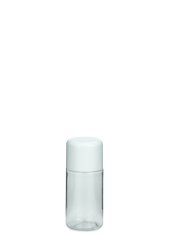 20 ml PET-Flasche transparent, Ø 26,5 mm, doppelwandiger Verschluss, soft weiß
