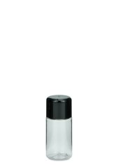 20 ml PET-Flasche transparent, Ø 26,5 mm, doppelwandiger Verschluss, soft schwarz