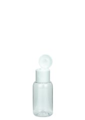 25 ml PET-Flasche transparent, Ø 28,5 mm, Klappverschluss weiß