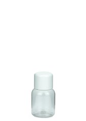 25 ml PET-Flasche transparent, Ø 32,3 mm, doppelwandiger Verschluss, soft weiß