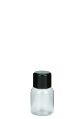 25 ml PET-Flasche transparent, Ø 32,3 mm, doppelwandiger Verschluss, soft schwarz