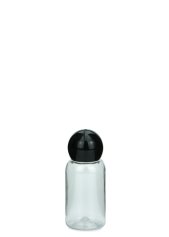 25 ml PET-Flasche transparent, Ø 28,5 mm, Kugelverschluss schwarz
