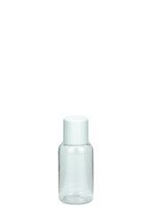25 ml PET-Flasche transparent, Ø 28,5 mm, Schraubverschluss (Mini-Gewinde) weiß
