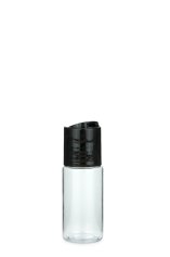 30 ml PETG-Flasche transparent, Ø 29,5 mm, Disc-Top-Verschluss schwarz