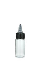 30 ml PETG-Dosierflasche transparent, Ø 29,5 mm, On/Off-Verschluss (schwarz/transparent)