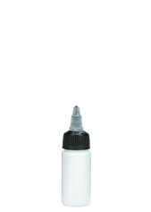 30 ml PETG-Dosierflasche weiß, Ø 29,5 mm, On/Off-Verschluss (schwarz/transparent)