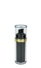 30 ml Airless Spender - Lusso - schwarz, Kopf schwarz/gold, Kappe klar