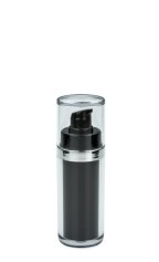 30 ml Airless Spender - Lusso - schwarz, Kopf schwarz/silber, Kappe klar