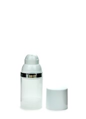 30 ml Airless Spender - Medio - klar, Kopf weiß/silber, Kappe weiß - Self Closing