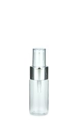 30 ml PETG-Flasche transparent, Ø 29,5 mm, Lotionpumpe weiß/Metall