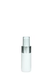 30 ml PETG-Flasche weiß, Ø 29,5 mm, Lotionpumpe weiß/Metall
