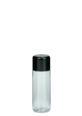 30 ml PET-Flasche transparent, Ø 26,5 mm, doppelwandiger Verschluss, soft schwarz