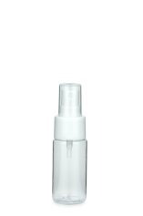 30 ml PETG-Flasche transparent, Ø 29,5 mm, Sprühzerstäuber weiß, glatt