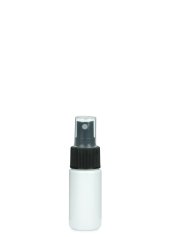 30 ml PETG-Flasche weiß, Ø 29,5 mm, Sprühzerstäuber schwarz, geriffelt