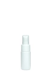 30 ml PETG-Flasche weiß, Ø 29,5 mm, Sprühzerstäuber weiß, glatt