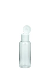 35 ml PET-Flasche transparent, Ø 28,5 mm, Klappverschluss weiß