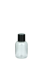 35 ml PET-Flasche transparent, Ø 34,0 mm, Schraubverschluss (Mini-Gewinde) schwarz
