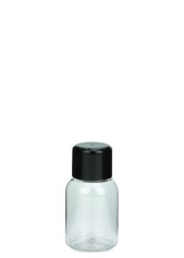 35 ml PET-Flasche transparent, Ø 34,0 mm, doppelwandiger Verschluss, soft schwarz