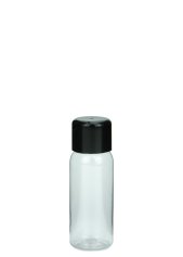 35 ml PET-Flasche transparent, Ø 28,5 mm, doppelwandiger Verschluss, soft schwarz