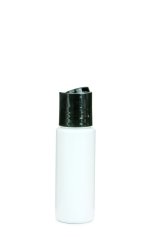 50 ml PETG-Flasche weiß, Ø 32,0 mm, Disc-Top-Verschluss schwarz