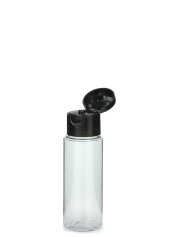 50 ml PETG-Flasche transparent, Ø 32,0 mm, Klappverschluss schwarz