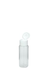 50 ml PETG-Flasche transparent, Ø 32,0 mm, Klappverschluss, Softline matt weiß