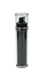 50 ml Airless Spender - Lusso - schwarz, Kopf schwarz/silber, Kappe klar