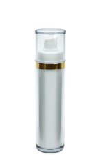 50 ml Airless Spender - Lusso - weiß, Kopf weiß/gold, Kappe klar