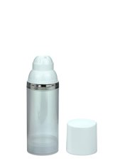 50 ml Airless Spender - Medio - klar, Kopf weiß/silber, Kappe weiß - Self Closing