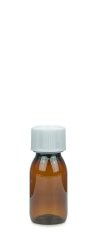 50 ml PET-Laborflasche KISI braun, Ø 38,0 mm, Verschluss weiß