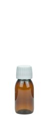 50 ml PET-Laborflasche braun, Ø 38,0 mm, Verschluss weiß