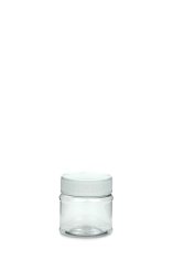 50 ml PET-Minitiegel klar (43 RTS) – Deckel weiß, glänzend, Dichtkonus