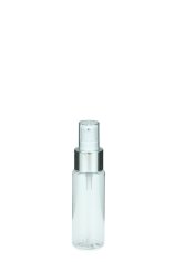 50 ml PETG-Flasche transparent, Ø 32,0 mm, Lotionpumpe weiß/Metall