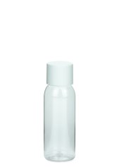 50 ml PET-Flasche transparent, Ø 31,5 mm, doppelwandiger Verschluss, kantig weiß