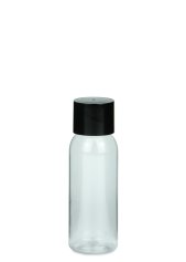 50 ml PET-Flasche transparent, Ø 31,5 mm, doppelwandiger Verschluss, kantig schwarz