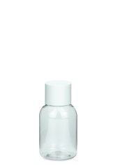 50 ml PET-Flasche transparent, Ø 37,8 mm, doppelwandiger Verschluss, kantig weiß