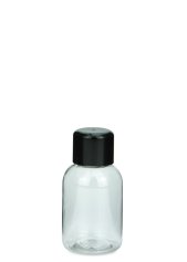 50 ml PET-Flasche transparent, Ø 37,8 mm, doppelwandiger Verschluss, soft schwarz