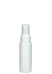 50 ml PETG-Flasche weiß, Ø 32 mm, Sprühzerstäuber weiß, glatt