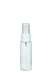 50 ml PETG-Flasche transparent, Ø 32 mm, Sprühzerstäuber weiß, geriffelt