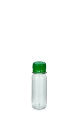 60 ml PET-Lebensmittelflasche transparent, Ø 34,0 mm, Verschluss grün