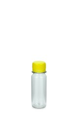 60 ml PET-Lebensmittelflasche transparent, Ø 34,0 mm, Verschluss gelb