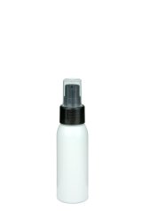 60 ml R-PET-Flasche weiß, Ø 34,3 mm, Lotionpumpe schwarz