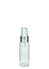 60 ml PET-Flasche transparent, Ø 34,3 mm, Lotionpumpe weiß/Metall