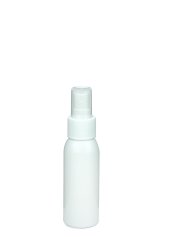 60 ml R-PET-Flasche weiß, Ø 34,3 mm, Sprühzerstäuber weiß, geriffelt