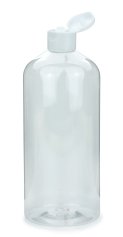 1000 ml R-PET-Flasche transparent, Ø 87,0 mm, Klappverschluss weiß
